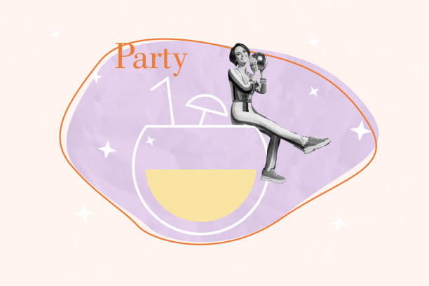 Creative photo collage young cheerful woman party glass entertainment weekend friday celebrate cheers beverage bar drink Creative photo collage young cheerful woman party glass entertainment weekend friday celebrate cheers beverage bar drink. drunk visual stock pictures, royalty-free photos & images