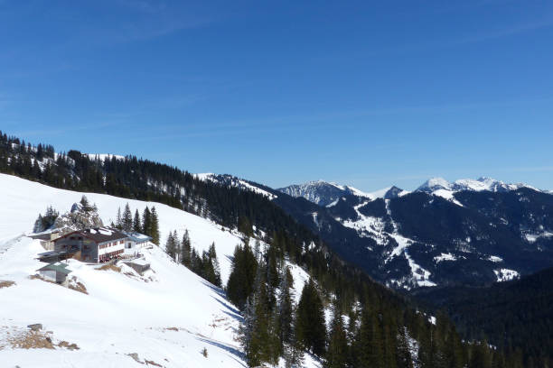 Mountain panorama from Wallberg  mountain, Bavaria, Germany,  in wintertime