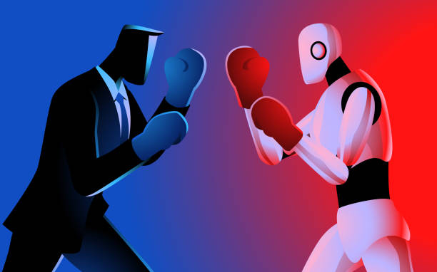 doanh nhân blue red silhouette rivalry robot boxing - đánh nhau hình minh họa sẵn có