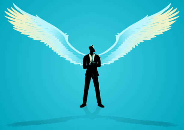 istock Businessman Silhouette Walking Front View Angel Crossed Hands 2178855108