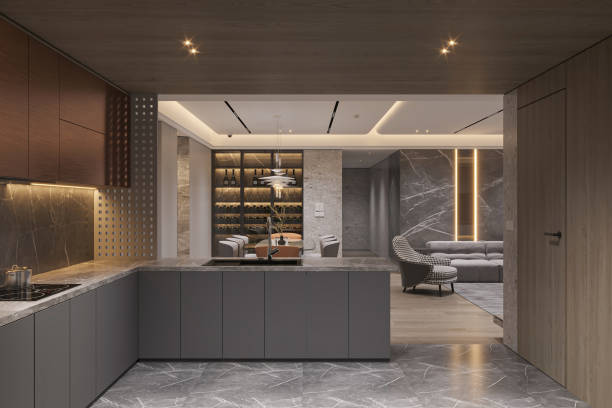 istock Contemporary Open-Plan Kitchen and Living Room with Luxury Finishes 2178857626