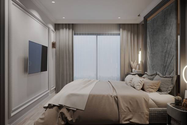 istock Modern Bedroom Interior with Minimalist Decor and Floor-to-Ceiling Windows 2178857706
