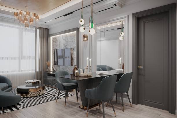 istock Modern Dining and Living Room with Luxurious Decor and Contemporary Lighting 2178857722