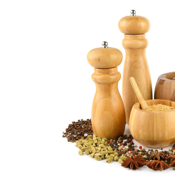 istock Pepper grinder mill and spice set isolated on white. Free space for text. 2178862604