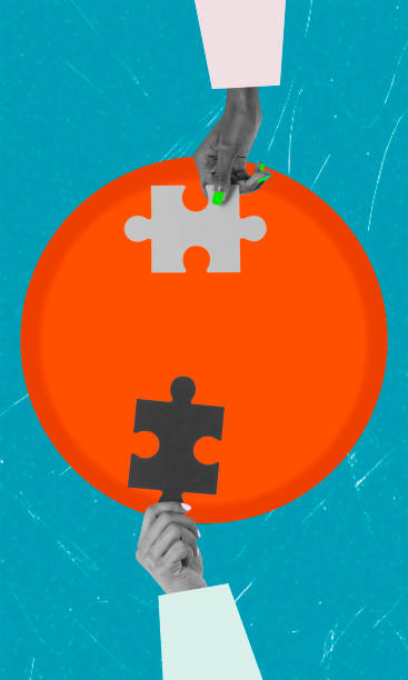 istock Hands connecting puzzle pieces on a blue background. 2178867770