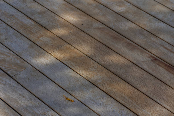 High angle view empty outdoors wooden floor