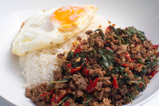 istock Thai basil beef with rice and fried egg  