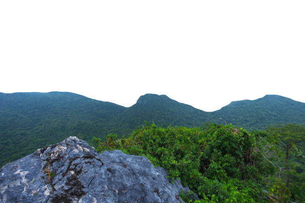 Blue Mountain Peak: Isolated rock formation with a blue-grey hue, rugged texture, and natural rock formations.  A symbol of strength, resilience, and the beauty of nature.