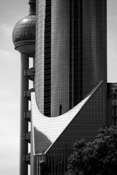 Modern architecture in Lujiazui. The iconic Oriental Pearl Tower, mix with the Bank of China tower, Shanghai, China
