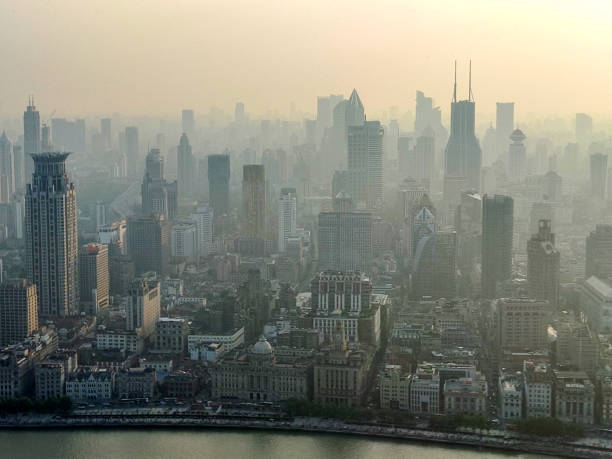 Shanghai cityscape and the Bund viewed from the iconic Oriental Pearl Tower, China