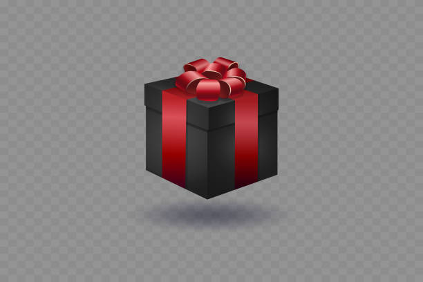 istock Black gift box with red ribbon and bow. On a transparent background. 2178883398
