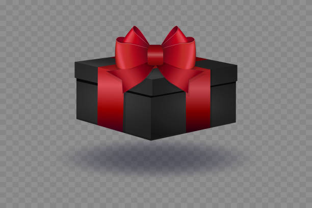istock Black gift box with red ribbon and bow. On a transparent background. 2178884703
