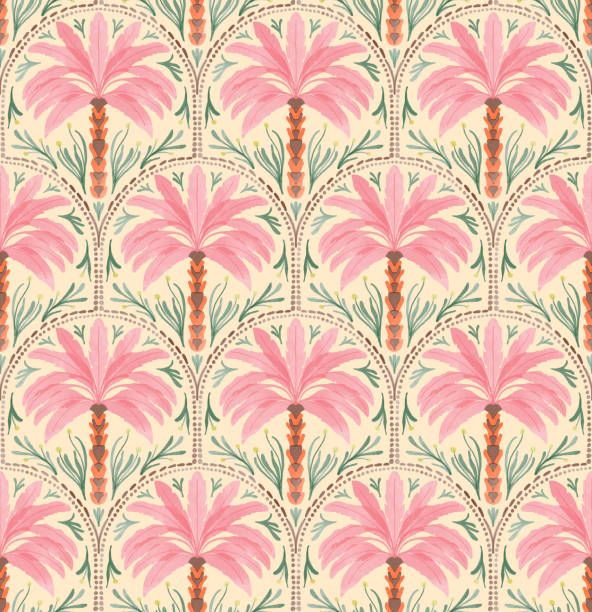 Ethnic boho tropical seamless pattern with palm trees. Modern abstract design for paper, cover, fabric, interior decor and other. Ethnic boho tropical seamless pattern with palm trees. Modern abstract design for paper, cover, fabric, interior decor and other. palm print stock illustrations