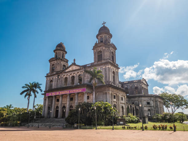 Managua, Managua Department, Nicaragua - September 14, 2024: St. James' Cathedral (Old Cathedral), Revolution Main Square