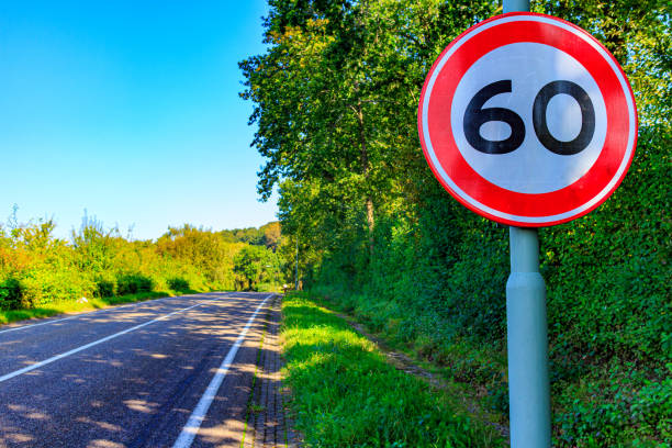 istock Traffic sign for maximum speed 60 on an empty provincial road 2178908054