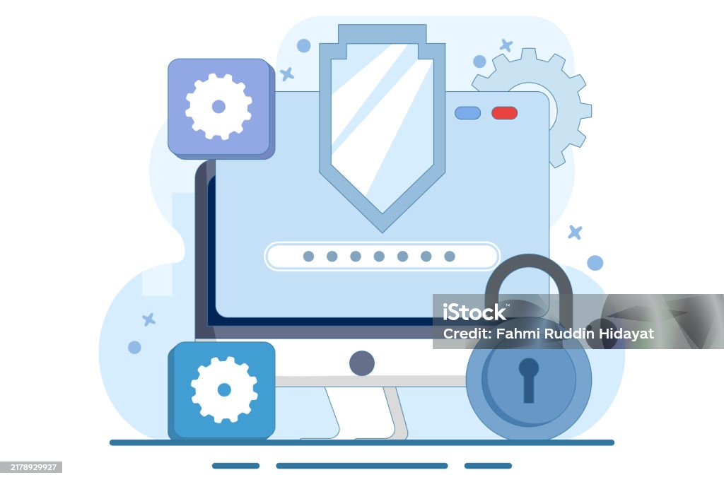 Computer Security Concept Device Security Pc Protected With Lock And ...