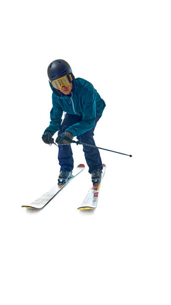istock Skier bends slightly, poles in hand, as he prepares for his next downhill challenge. Precision and readiness define his posture. 2178930181
