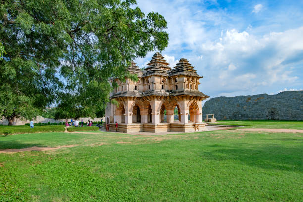 Hampi, India - October 13 2024: The Lotus Mahal at the zenana enclosure at Hampi India. The buildings in this complex are mostly in Indo-Islamic style of the Vijaynagar empire.