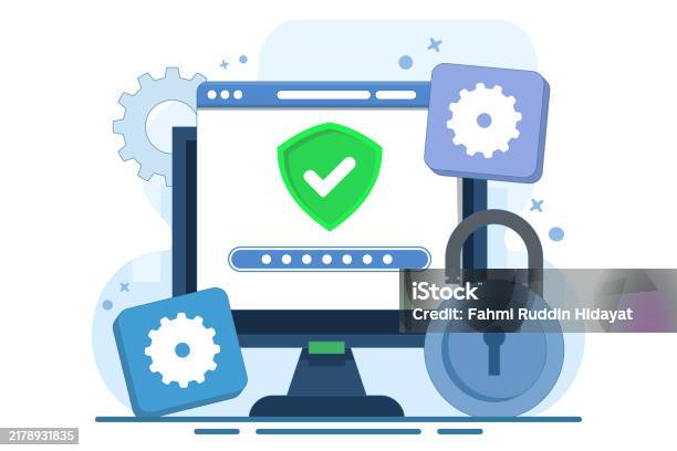 Computer Security Concept Device Security Pc Protected With Lock And ...