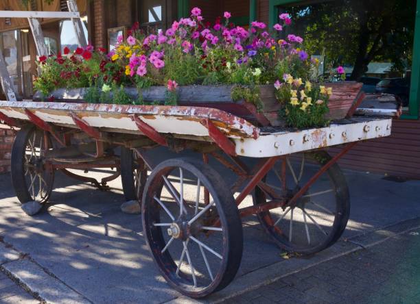 istock Antique wood wagon filled with fresh flowers 2178941335