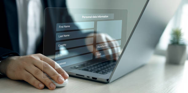 istock Personal data information management.Digital online employee form. Human resource concept.Businessman filling out a form with personal data online. 2178943775