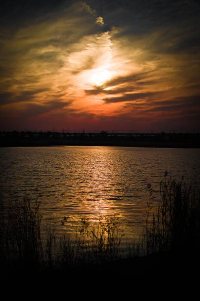 Sunset over a lake in the desert