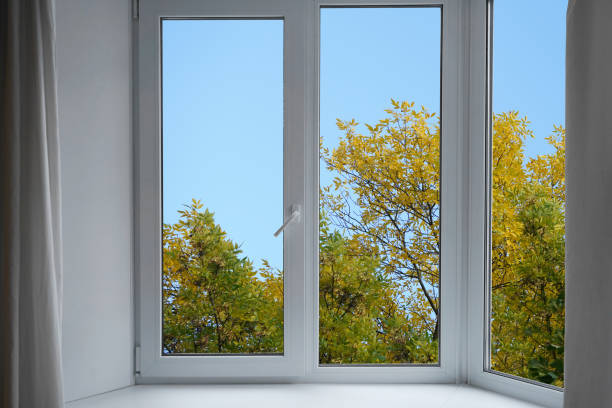 istock View from the window, yellow trees, landscape with forest. 2178960813