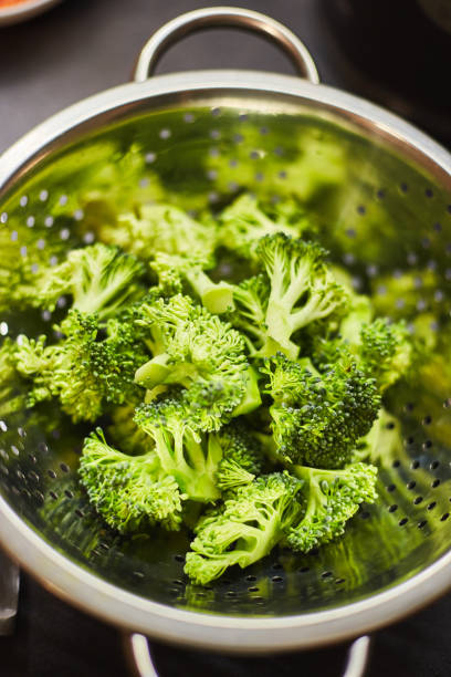 istock Boiled broccoli in metal colander, close-up 2178971155