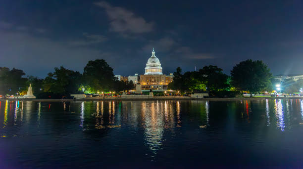 istock United States Capitol reflected in the water at night 2178980117