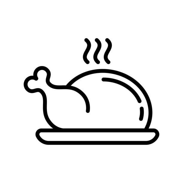 A simple line drawing of a Roast Chicken A simple line drawing of a Roast Chicken. The illustration style of the image is minimalist, geometric, Modern and iconic, akin to a symbol or logo. roast chicken meal stock illustrations