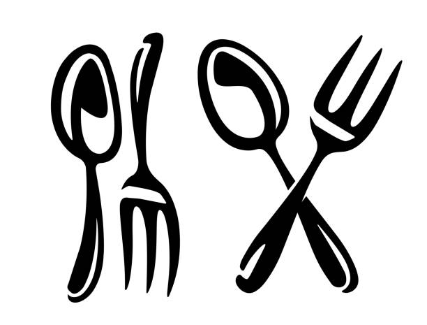 Spoon and fork icon sign simple. Symbols for restaurant, diner or cafe menu design Spoon and fork icon sign simple. Symbols for restaurant, diner or cafe menu design. Vector illustration clip art of a forks stock illustrations