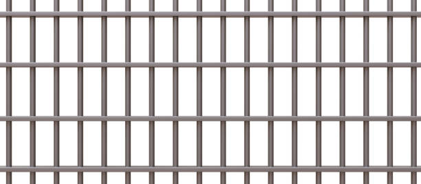 istock Prison bars isolated on white transparent. Stainless steel rods grid, jail cell security. 3d illustration 2179000504
