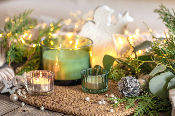 istock Cozy Christmas composition. Christmas candle. 2179002474