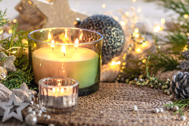 istock Cozy Christmas composition. Christmas candle. 2179002479