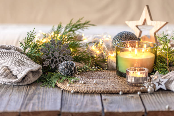 istock Cozy Christmas composition. Christmas candle. 2179002517