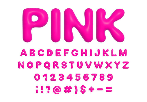istock Pink 3d plastic balloon alphabet, symbols and numbers. Shiny inflated Y2K font ABC vector isolated 2179017762