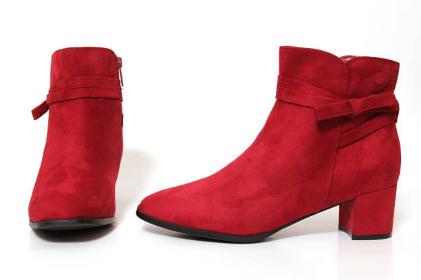 istock Red Velvet Ankle Boots For Women on White Background 2179027136