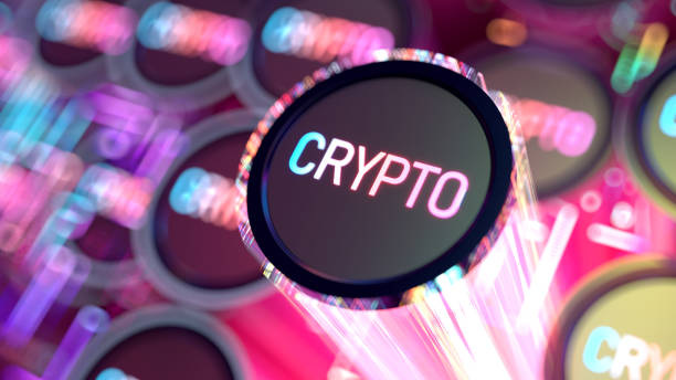 istock Crypto payments. Group of abstract cryptocurrency coins on digital background with DOF effect. 2179027680