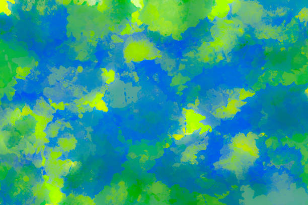 Abstract Watercolor Brush Strokes Background - Blue and Chartreuse Green