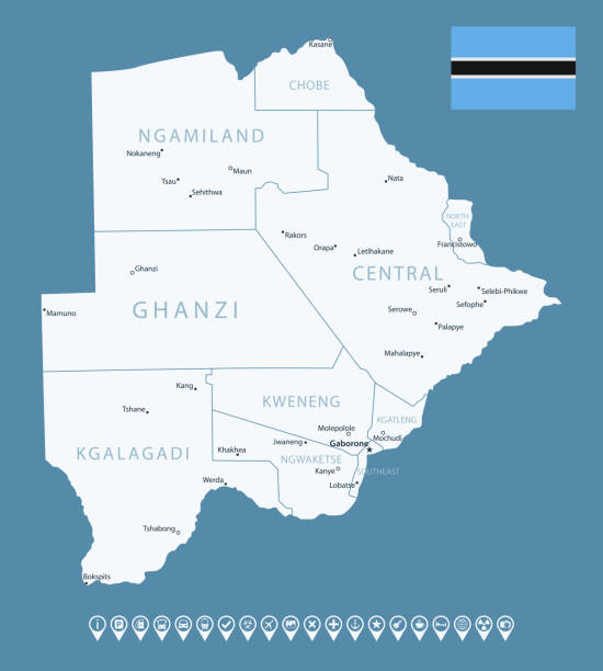 istock Botswana - detailed country map with cities and regions. Infographic icons. 2179050867