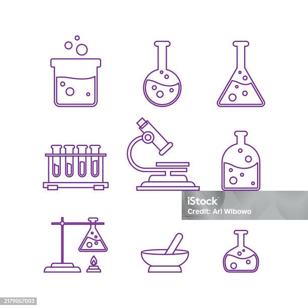 Science Lab Elements Collection Line Vector Stock Illustration ...