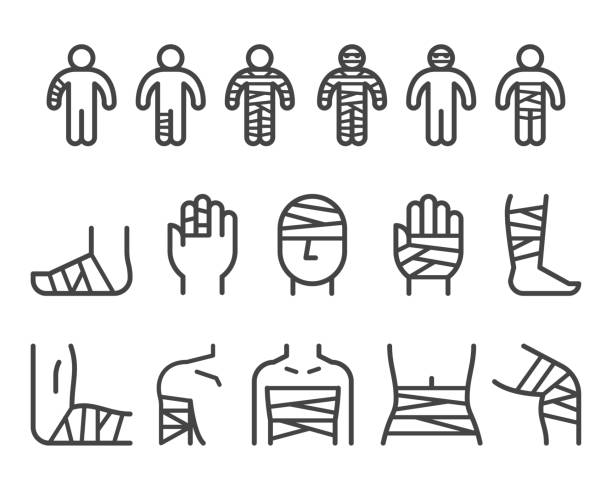 injury with bandage line icon set injury with bandage line icon set,vector and illustration bandage arm stock illustrations