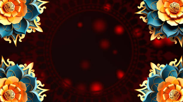 A Diwali or Deepawali festival greetings background with rotating colourful and orange or saffron mandalas. Dussehra, Ganesh Chaturthi, Durga puja, New year, Indian festival animated backdrop