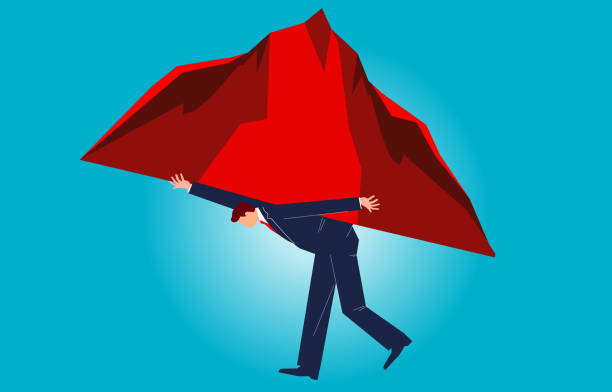 istock Businessmen move slowly with a mountain on their shoulders, responsibility and pressure, debt or burden 2179068554