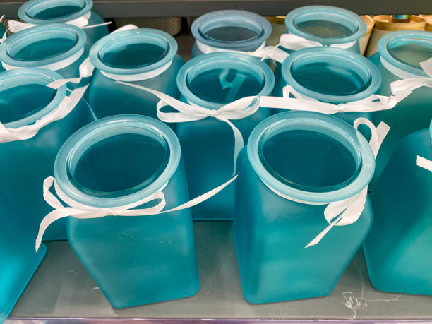 istock A long and colorful row of blue vases adorned with white bows on them 2179079289