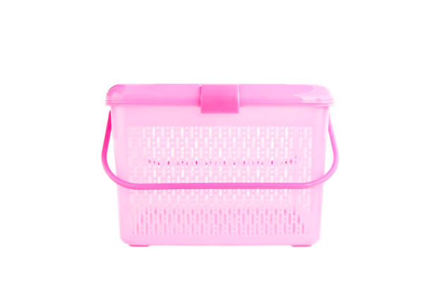 istock Pink basket with handle isolated on white background, Plastic basket 2179080934