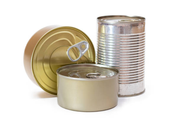 Canned food in metal can isolated on white background