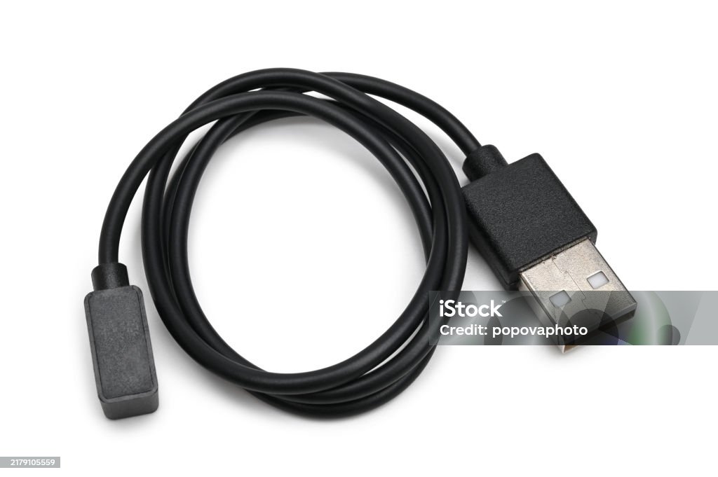 USB charger cable for smart watch - Lizenzfrei Schwarz - Farbe Stock-Foto USB charger cable for smart watch - Lizenzfrei Schwarz - Farbe Stock-Foto