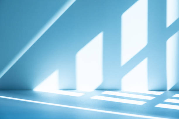 istock Wall interior background, studio, and backdrops show products. with shadow from window color white and blue light. background for text insertion and presentation of product 2179107241