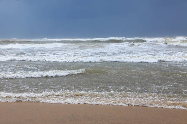 Storm on the Mediterranean Sea. Stormy sky, rain
